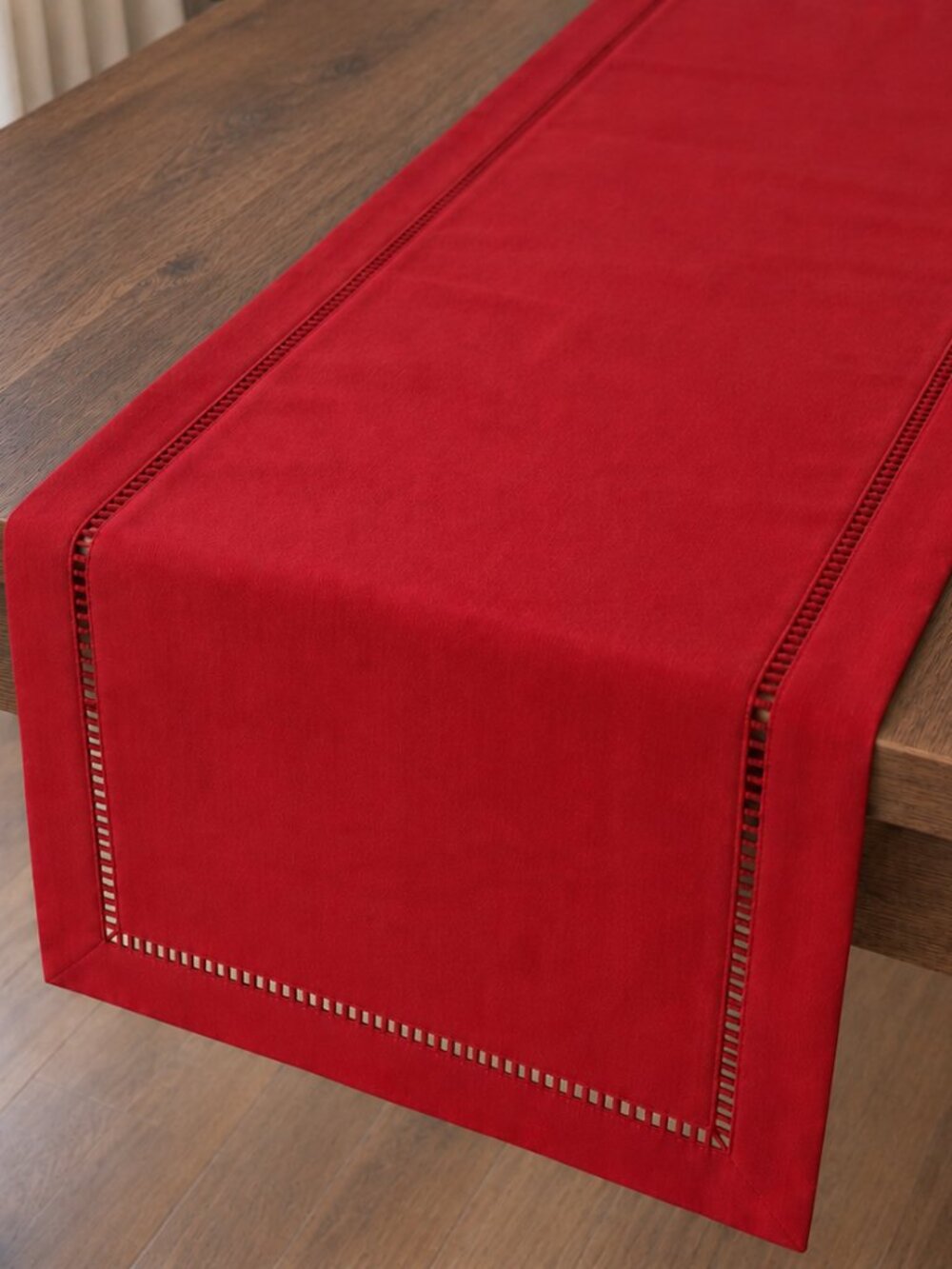 14"x36" Burgundy Red Hemstitched Design Table Runner - New